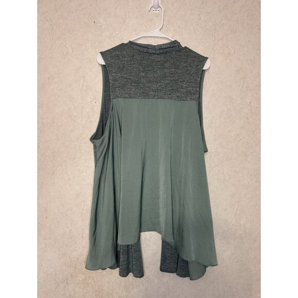 LOGO by Lori Goldstein Women's Green Space Dye Knit Vest w/ Satin Trim Size 2X - Picture 3 of 7